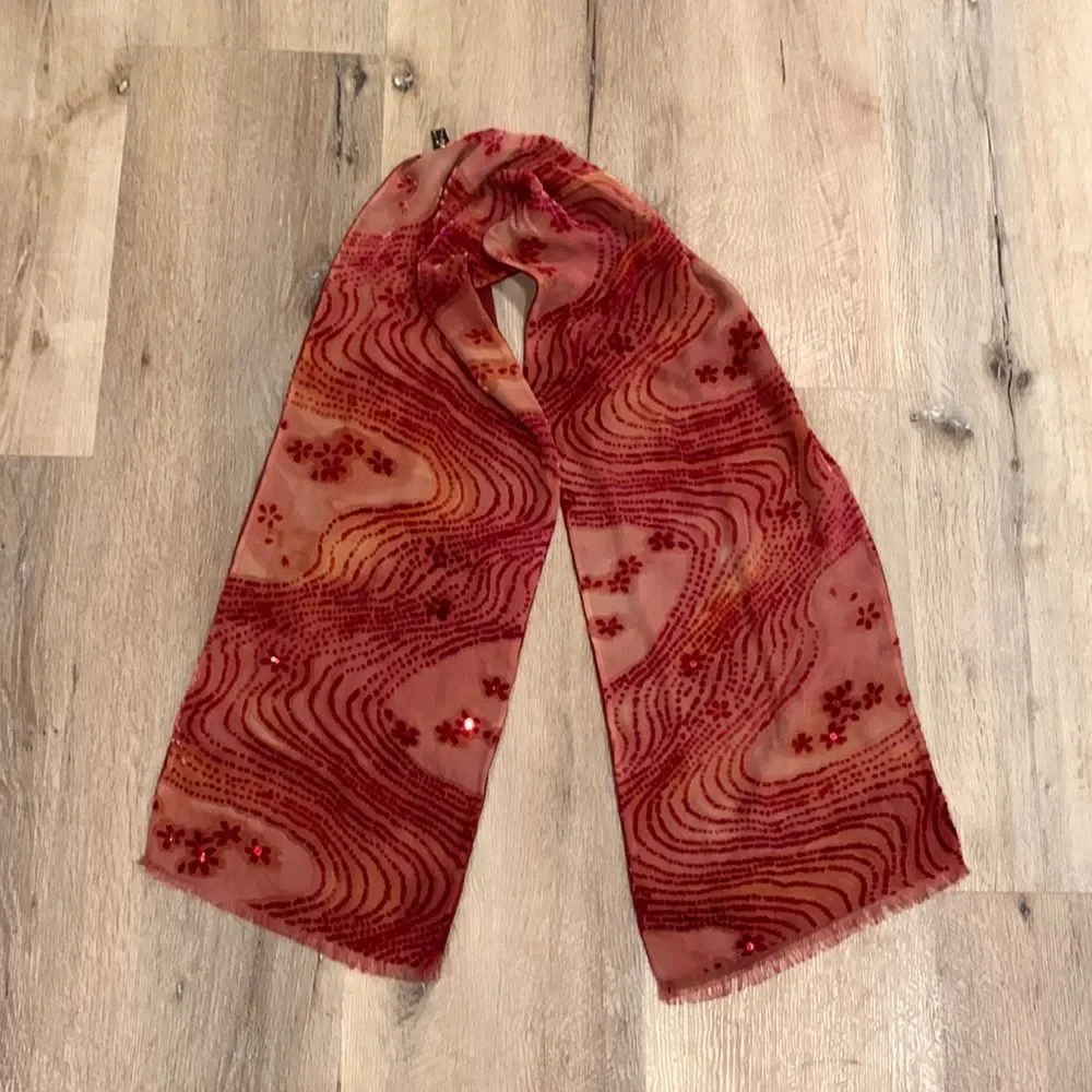 Hand Painted Silk & Velvet Scarf - Picture 1 of 9